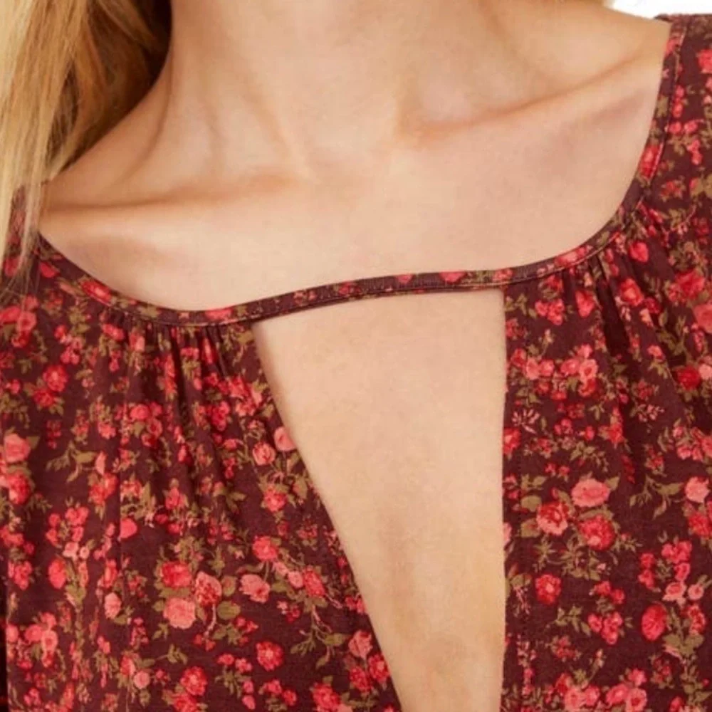 NWT Free People Kaya Floral Printed Keyhole Long Sleeve Ruched Bodysuit